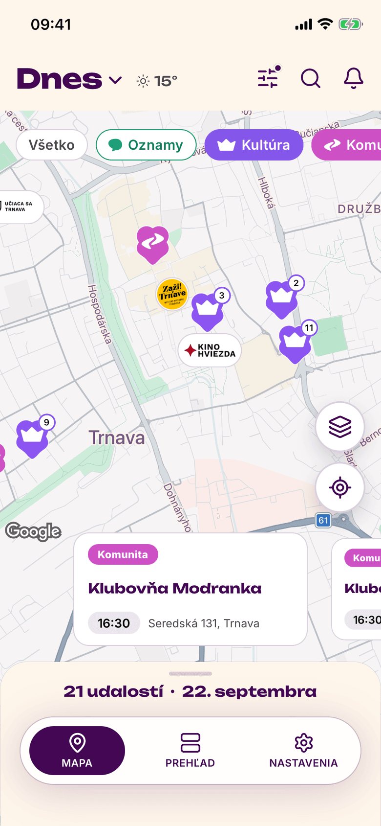 Mapa podujatí v appke Lokál