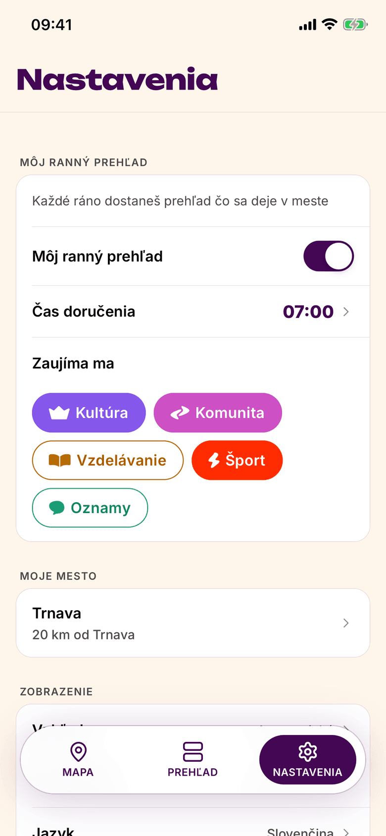 Nastavenia ranného prehľadu